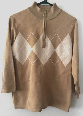 Sloan Rouge Argyle Tan Beige Sweater Women Small Fall Preppy Knit